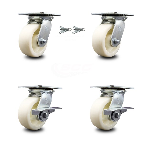 5 Inch Nylon Swivel Caster Swivel Locks 2 Brakes, 2PK